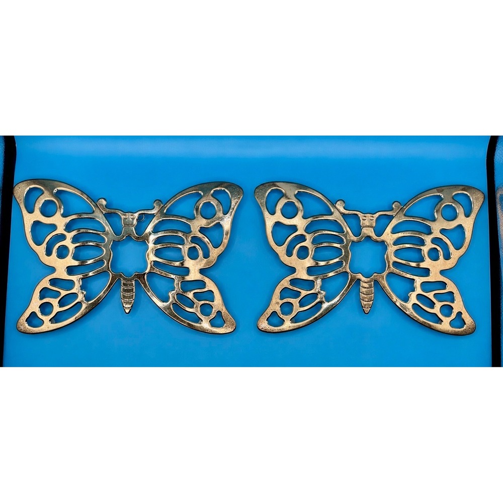 Leonard Set of 2 Butterfly Trivets Silverplate Vintage Wall Decor Silver 7x10